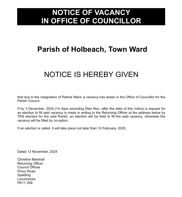 Notice of vacancy